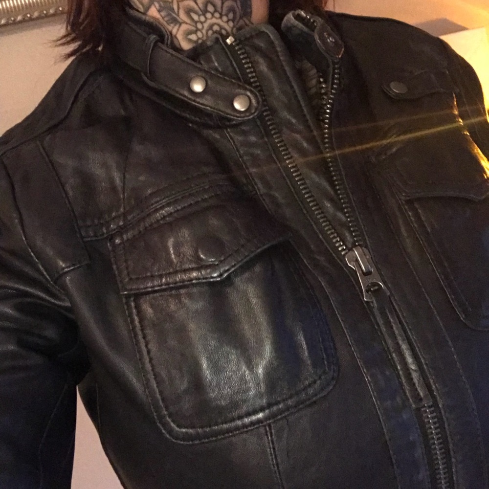Lambskin lucky brand moto pocket jacket coat M